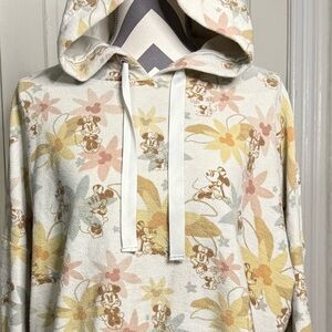 Disney Minnie Mouse Women's Floral Cropped Hooded Sweatshirt Size Large